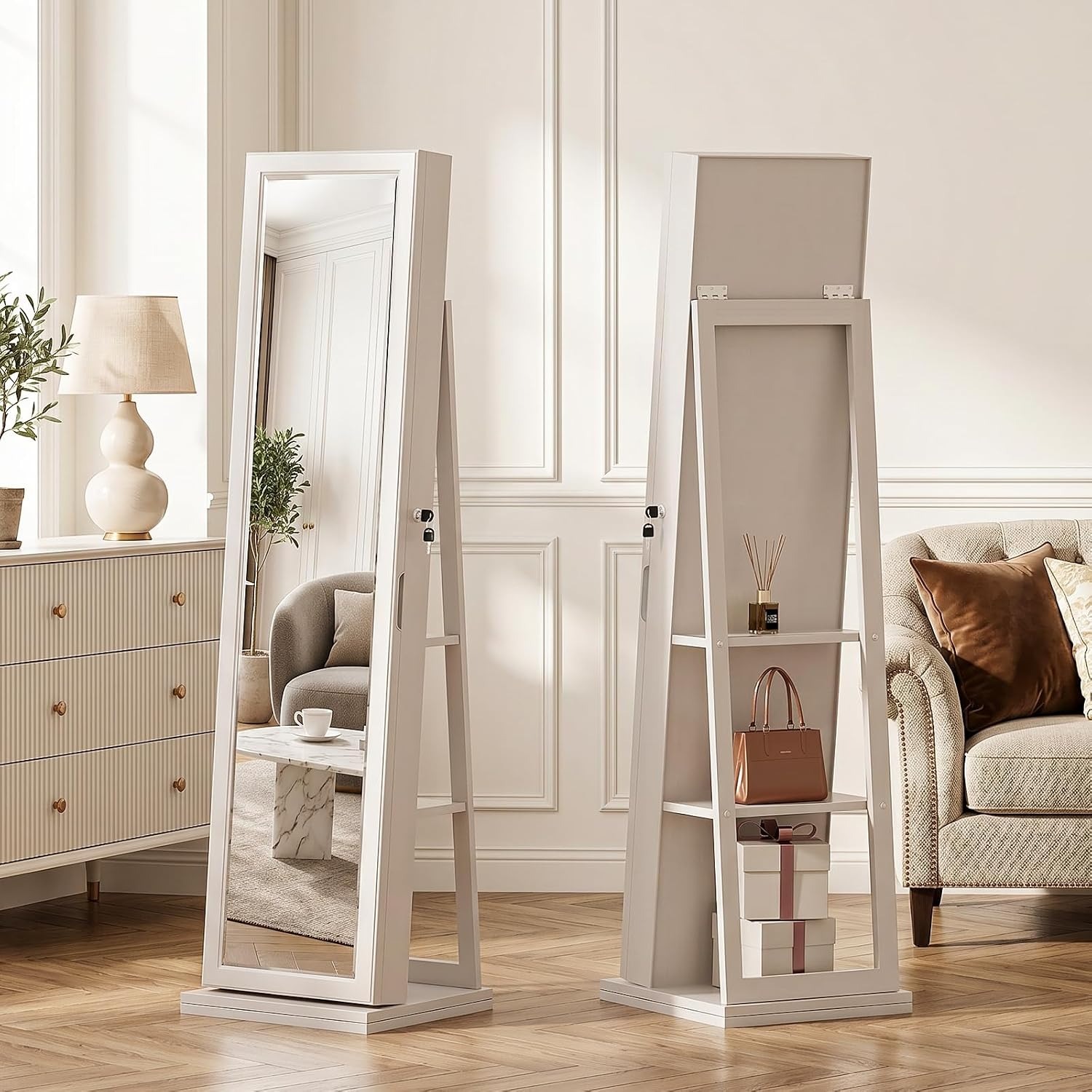 4-in-1 보석함, 잠금 가능한 스탠딩형 보석장, 화 - Full Length Mirror Jewelry Armoire 리뷰 및 가격