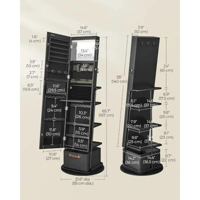 360 °   회전식 조명 거울 보석함, 전신 거울과  - Full Length Mirror Jewelry Armoire 리뷰 및 가격